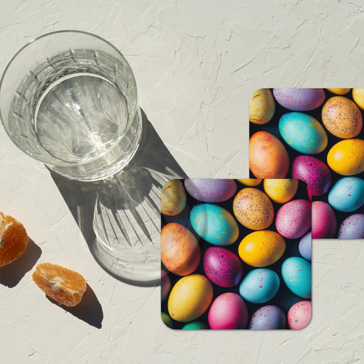 GLASUNTERSETZER 6er-Set Bunt - Ostereier - Spritzer Zubehör für Getränke 10x10 cm - Multicolor, Naturmaterialien (10/0.2cm) - MuchoWow