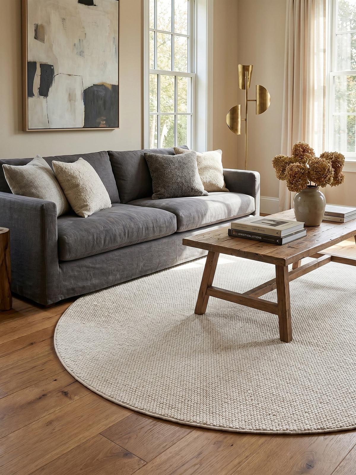 TEPPICH Flachgewebe LANGAU in Creme, meliert, Ø 80 cm - Beige, Textil (80/80cm) - KADIMA DESIGN