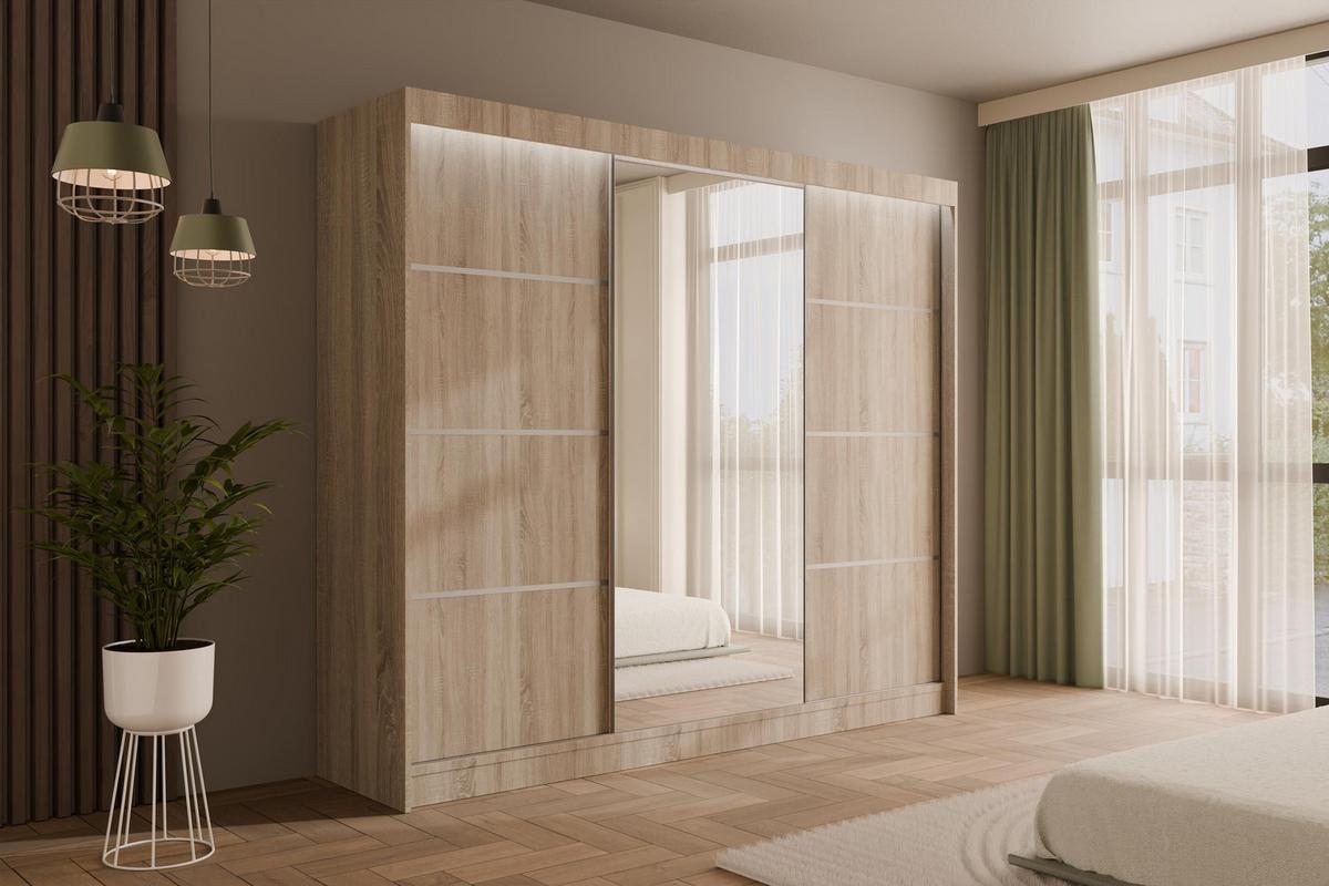 KLEIDERSCHRANK PAOKI mit LED - 250 cm - Sonoma Eiche - Sonoma Eiche, Holzwerkstoff (250/215/61cm) - ALTDECOR