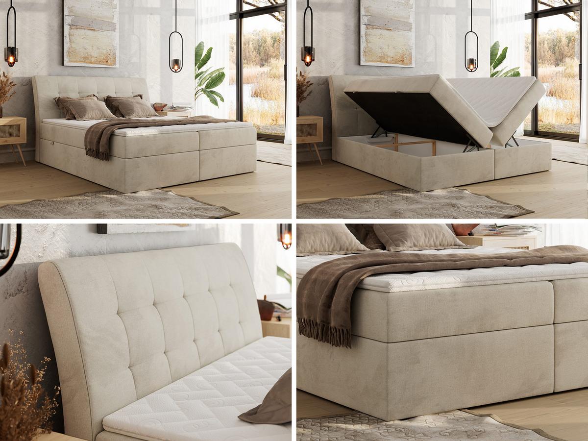 BOXBETT DAGOS 200/200 - Beige Velvet - H3 - Topper Visco - Beige, Textil (200/200cm) - MKS