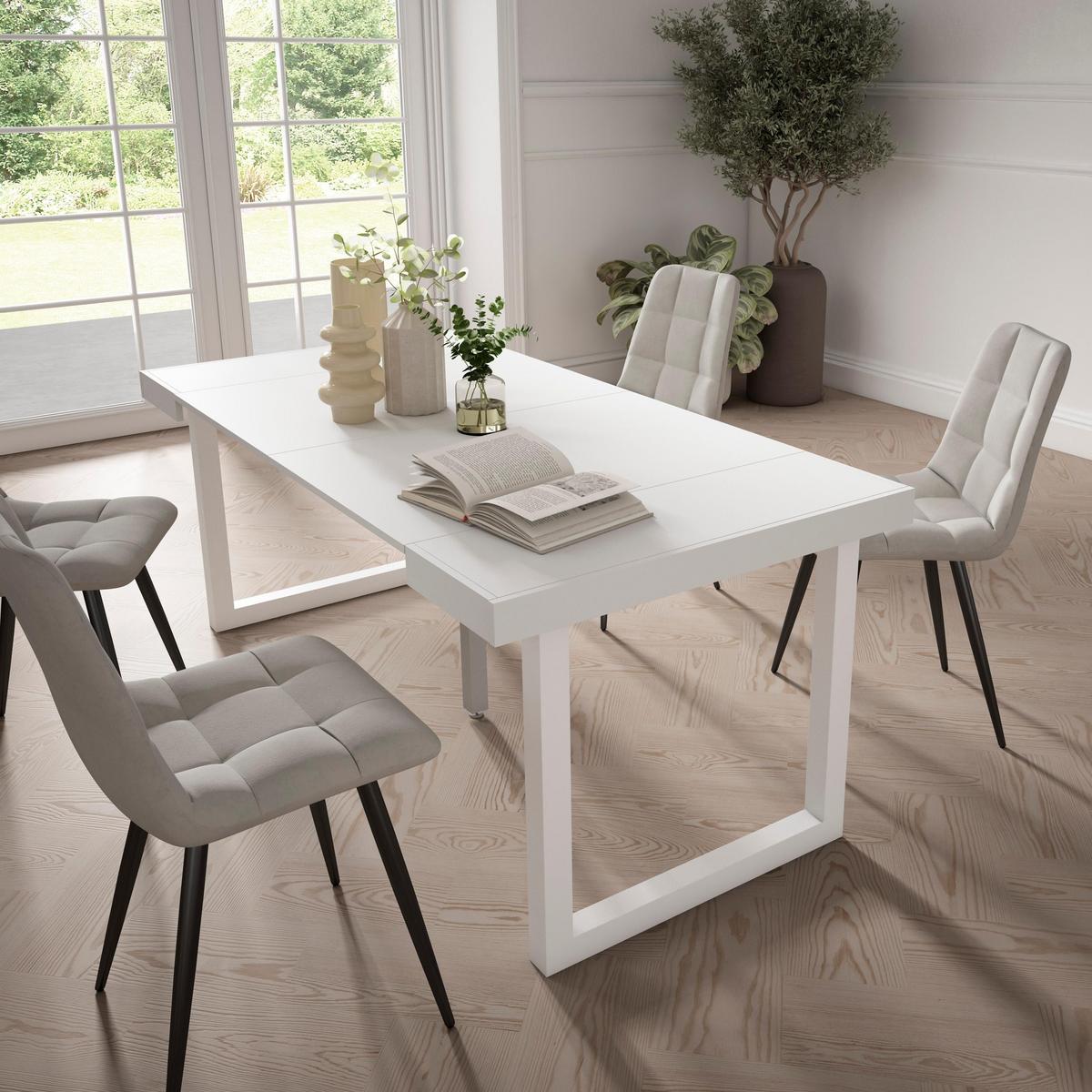 KONSOLENTISCH ausziehbar 58 bis 180cm, für 8 Gäste, weiß, 90/58/73cm - Weiß, Holzwerkstoff (90/180/73cm) - Skraut Home