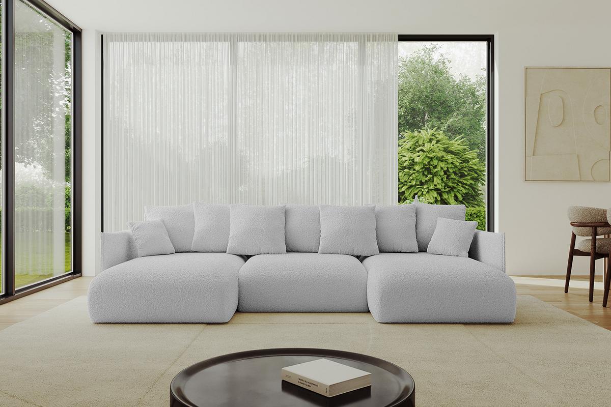 WOHNLANDSCHAFT mit Schlaffunktion und Bettkasten ONESK-U 317x177x72 Hellgrau Bouclé - Hellgrau, Holzwerkstoff/Kunststoff (317/72/177cm) - ALTDECOR