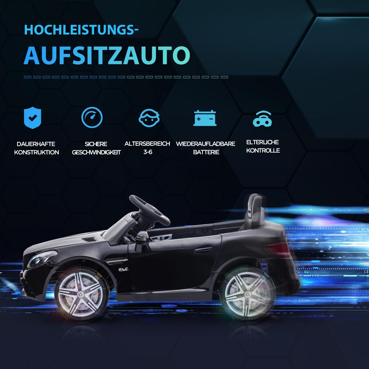 12 V Kinder Elektroauto, Kinderfahrzeug mit Ferbedienung, Kinderauto, Schwarz - Schwarz, Metall (107/62.5/44cm) - AIYAPLAY
