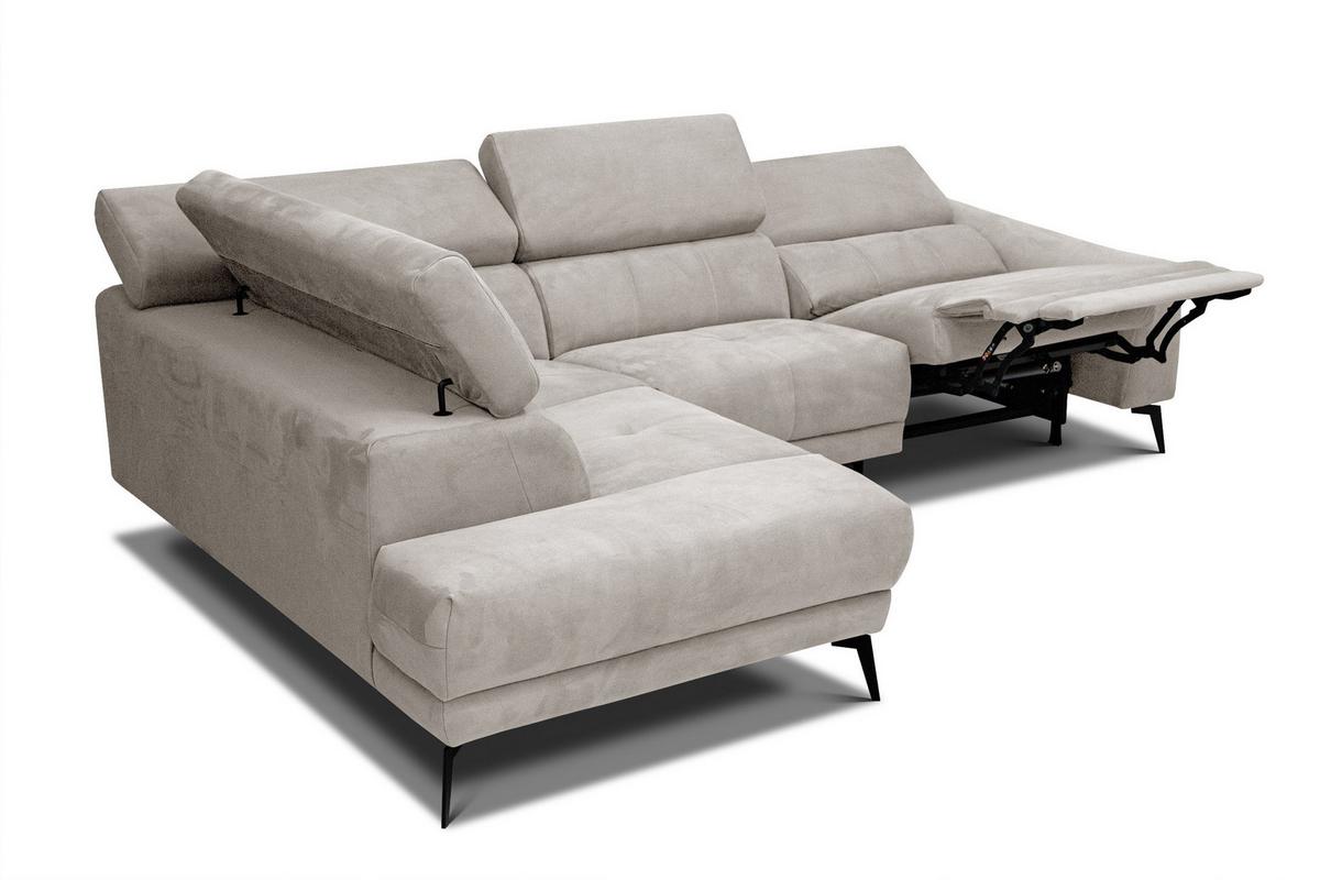 ECKSOFA LARS 5-Sitzer, 1 Relax, verstellbare Kopfstützen, beige - Beige/Schwarz, Holzwerkstoff/Textil (284/201cm) - Wozimo