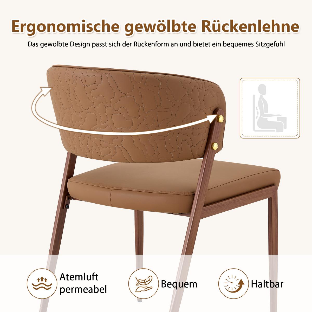 ESSZIMMERSTÜHLE 2er Set Braun Kunstleder Gepolstert Metallgestell - Braun, Leder (51/78/49cm) - Urban Meuble