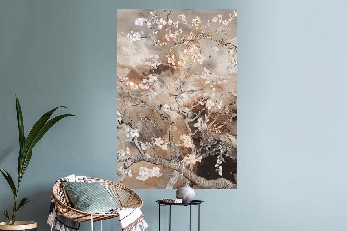 WANDTATTOO Mandelblüte - Kunst - Van Gogh - Beige - Abstrakt Wandaufkleber 80x120 cm - Braun, Kunststoff (80/120cm) - MuchoWow