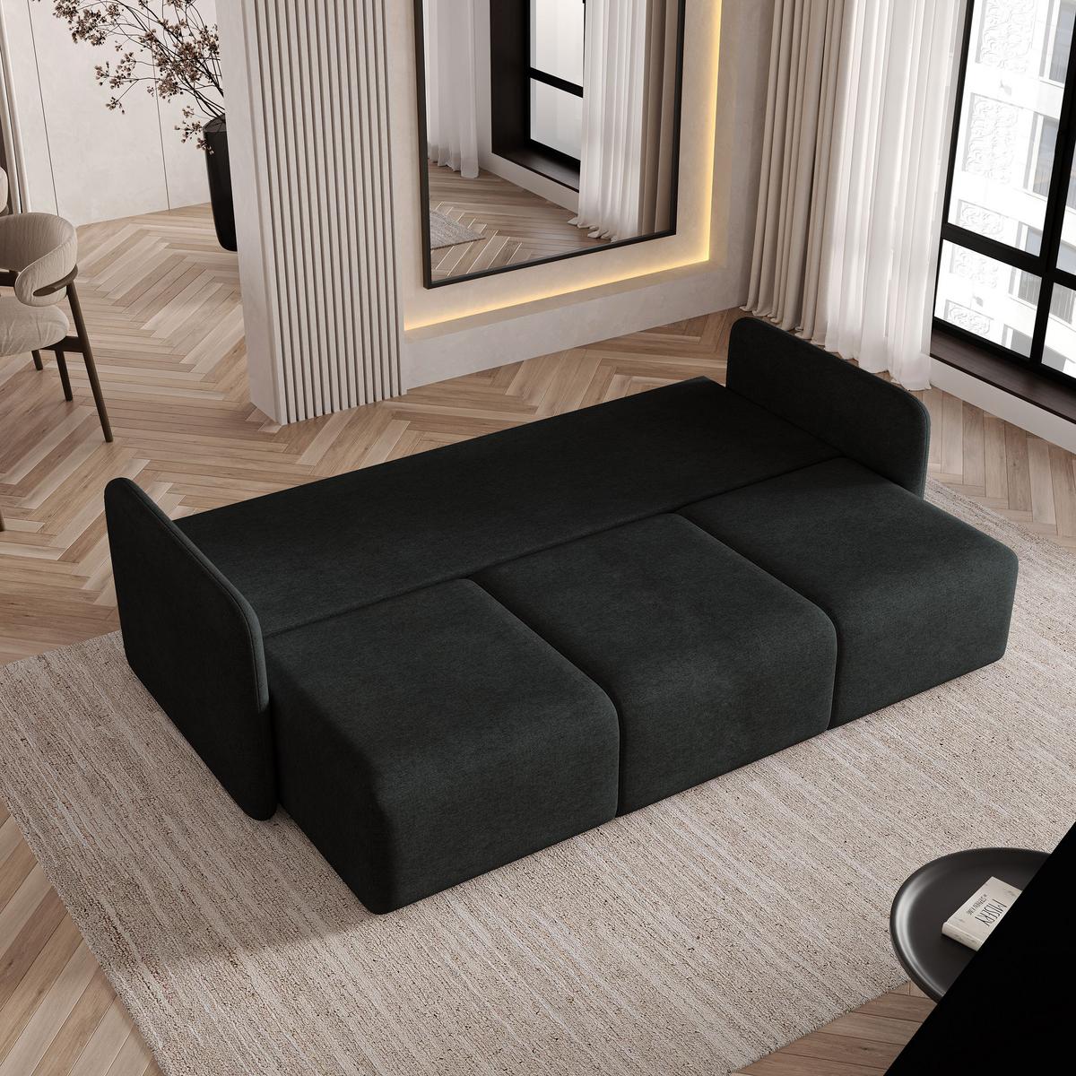 BETTSOFA SUVI III NV Schwarz Geflochtener Stoff mit Schlaffunktion - Schwarz, Textil (90/85/220cm) - MASSENO