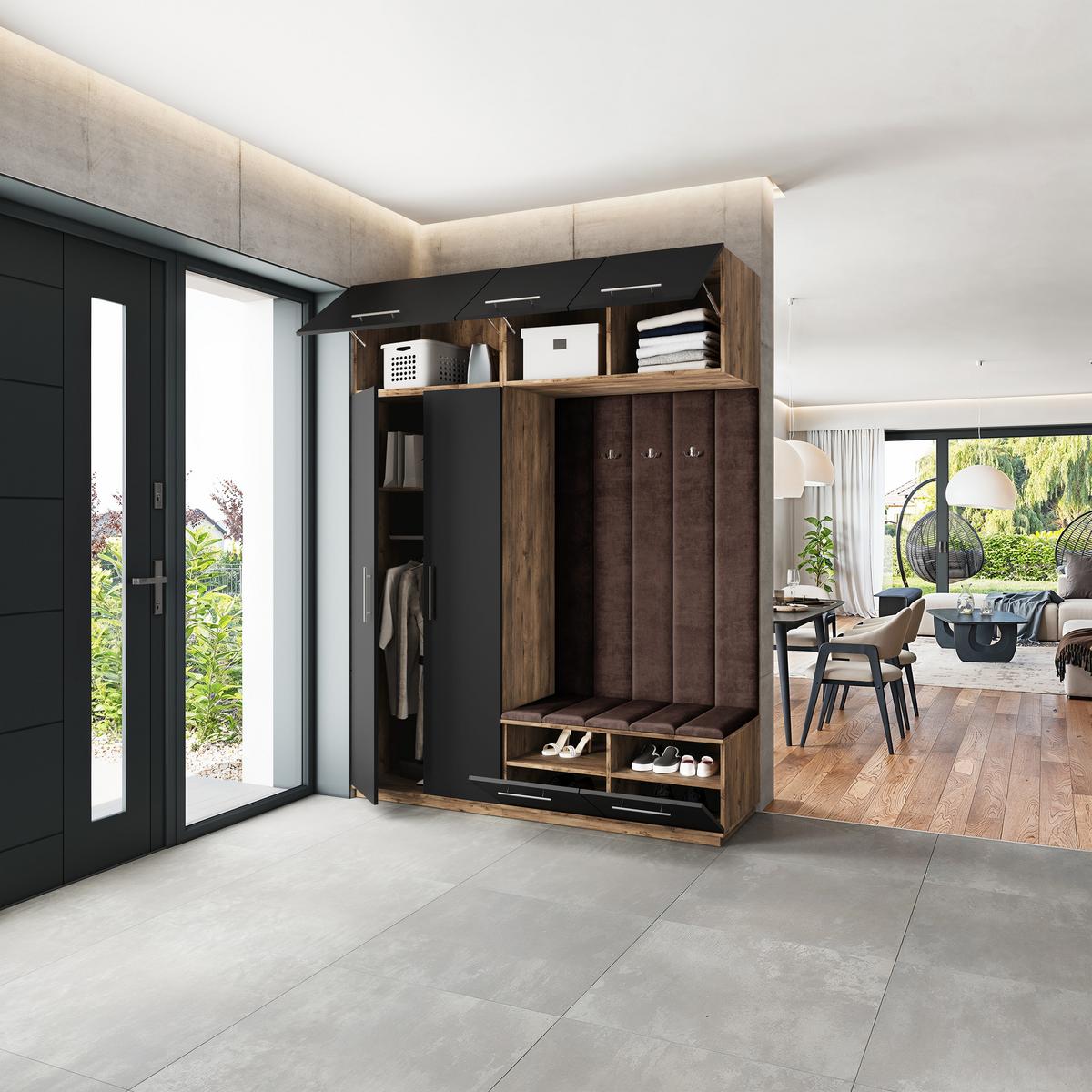 GARDEROBENSCHRANK REMA 180/240/60 cm Modern Garderobe-Set Eiche Lefkas - Eichefarben/Schwarz, Holzwerkstoff (180/240/60cm) - MASSENO