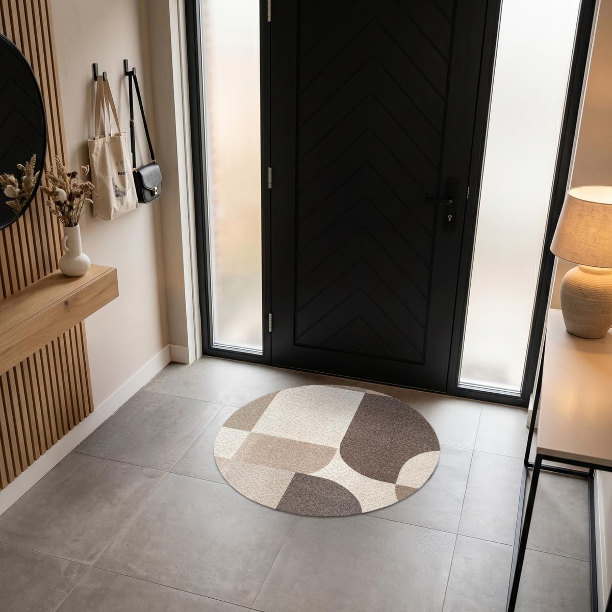 FUSSMATTE Geometrisch - Gewebte Struktur - Modern Fußabtreter 90x90 cm - Beige, Kunststoff (90/0.4cm) - MuchoWow
