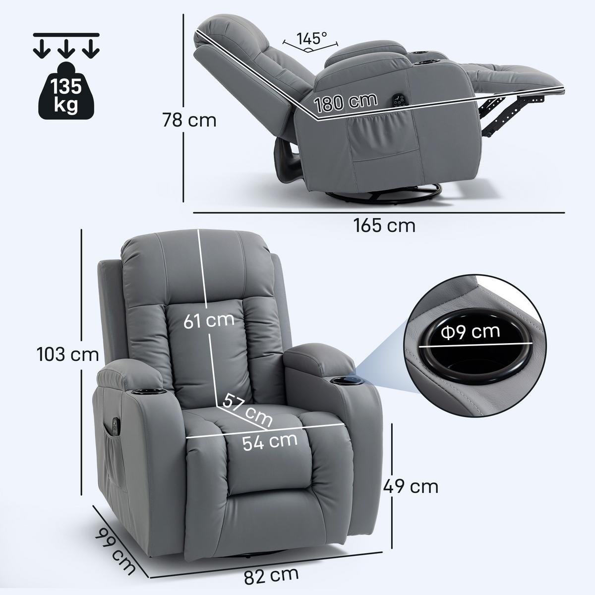 MASSAGESESSEL Hellgrau - Hellgrau, Textil (82/103/99cm) - HOMCOM
