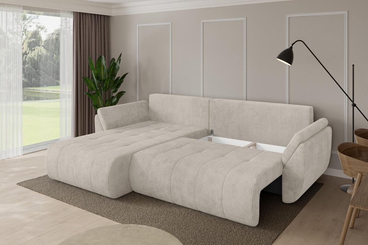 ECKSOFA mit Schlaffunktion Ottomane Links TOKO-L 277x194x86 Creme Cord - Ecru/Creme, Holzwerkstoff/Kunststoff (277/194cm) - ALTDECOR
