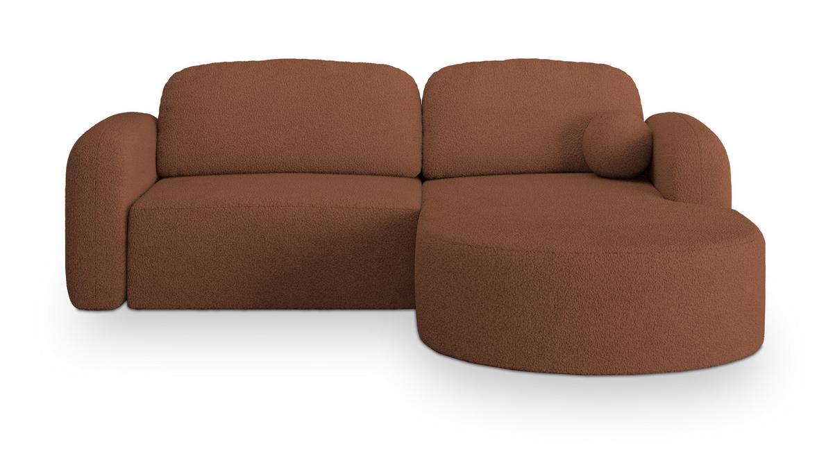 ECKSOFA AMILIA R-S Kupferfarben Boucle-Stoff mit Schlaffunktion - Kupferfarben, Holz (263/174cm) - MASSENO
