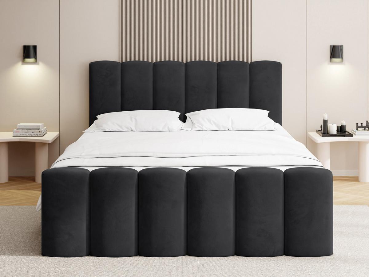 BOXBETT Serenity mit Bettkasten, Samt Schwarz 200x200 cm – inkl. H4 Taschenfederkern Matratze & Foam Topper - Schwarz Hochglanz/Schwarz, Holz/Holzwerkstoff (200/200cm) - WFL GROUP