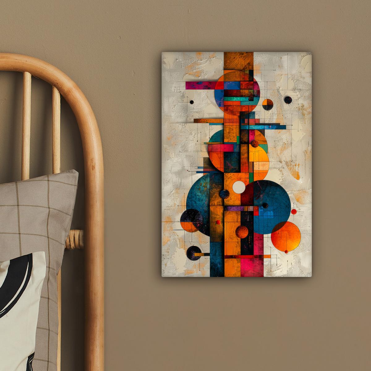 LEINWANDBILD Vintage - Moderne Kunst - Orange - Geometrische Formen Deko Wohnzimmer 20x30 cm - Multicolor, Textil (20/30cm) - MuchoWow