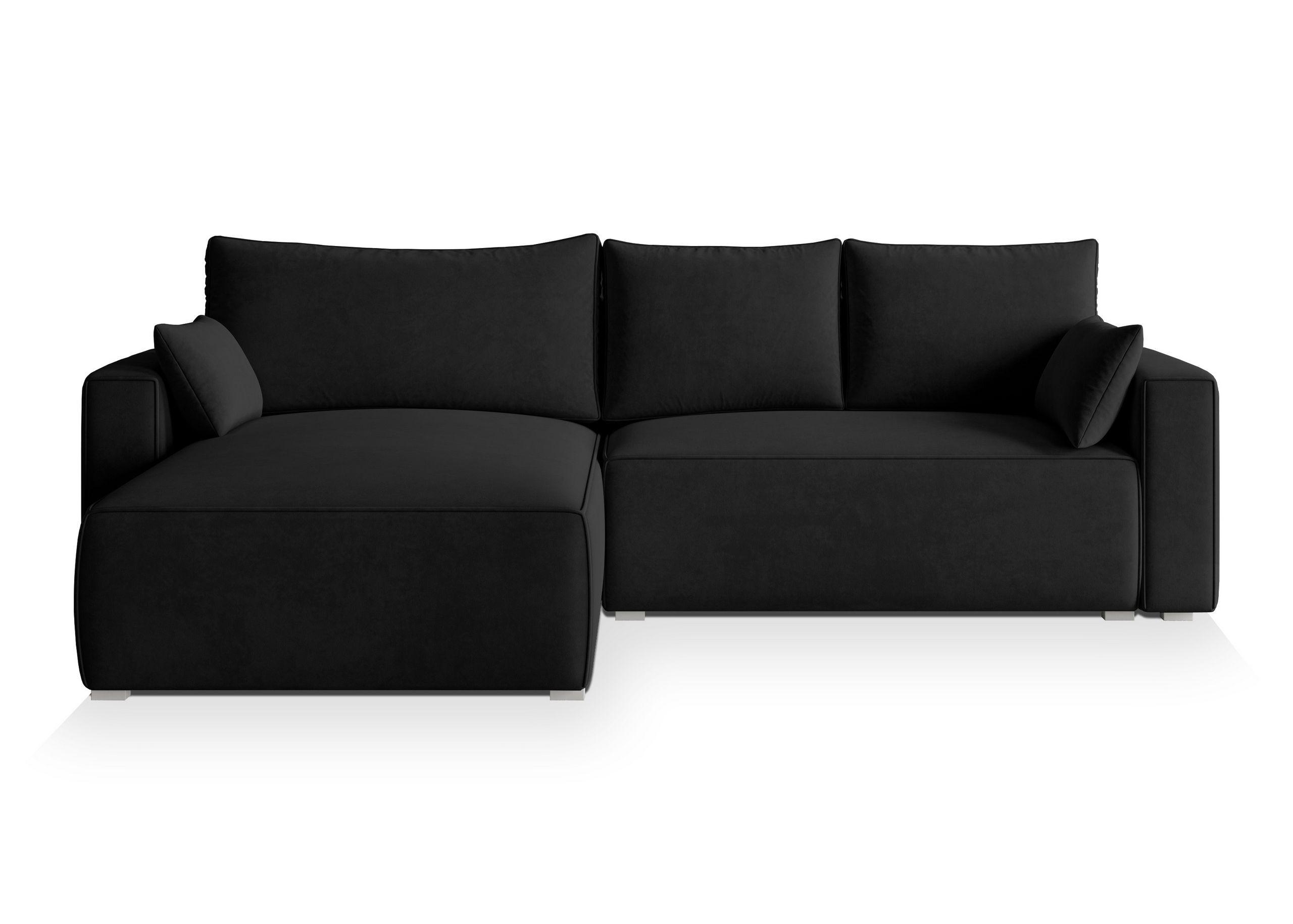 ECKSOFA FORIL Schwarz Velours-Stoff mit Schlaffunktion - Schwarz/Grau, Holz/Kunststoff (265/178cm) - MASSENO