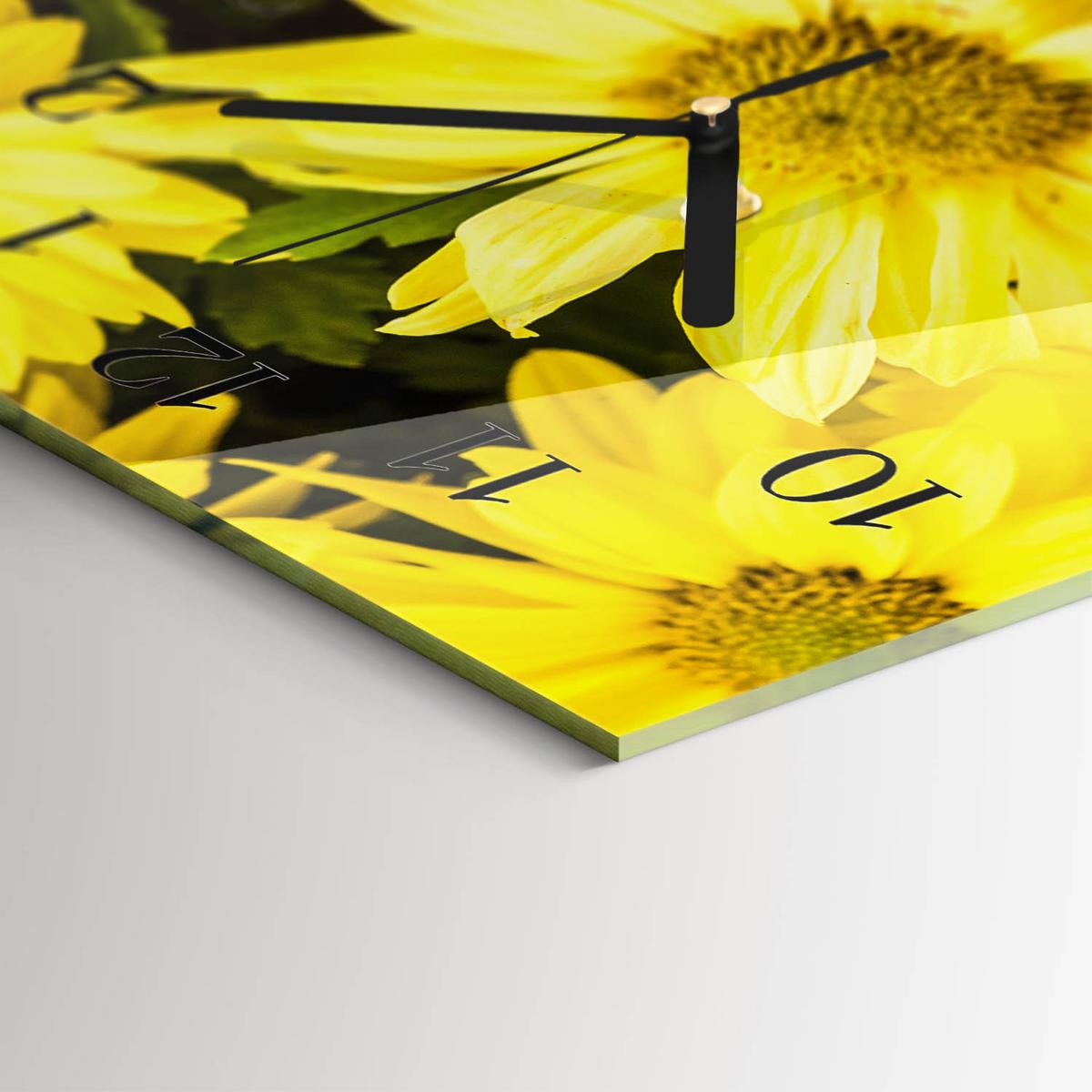 WANDUHR aus Glas 60x30 cm - Gelbe Blüten - Gelb, Glas (60/30/0.4cm) - TULUP