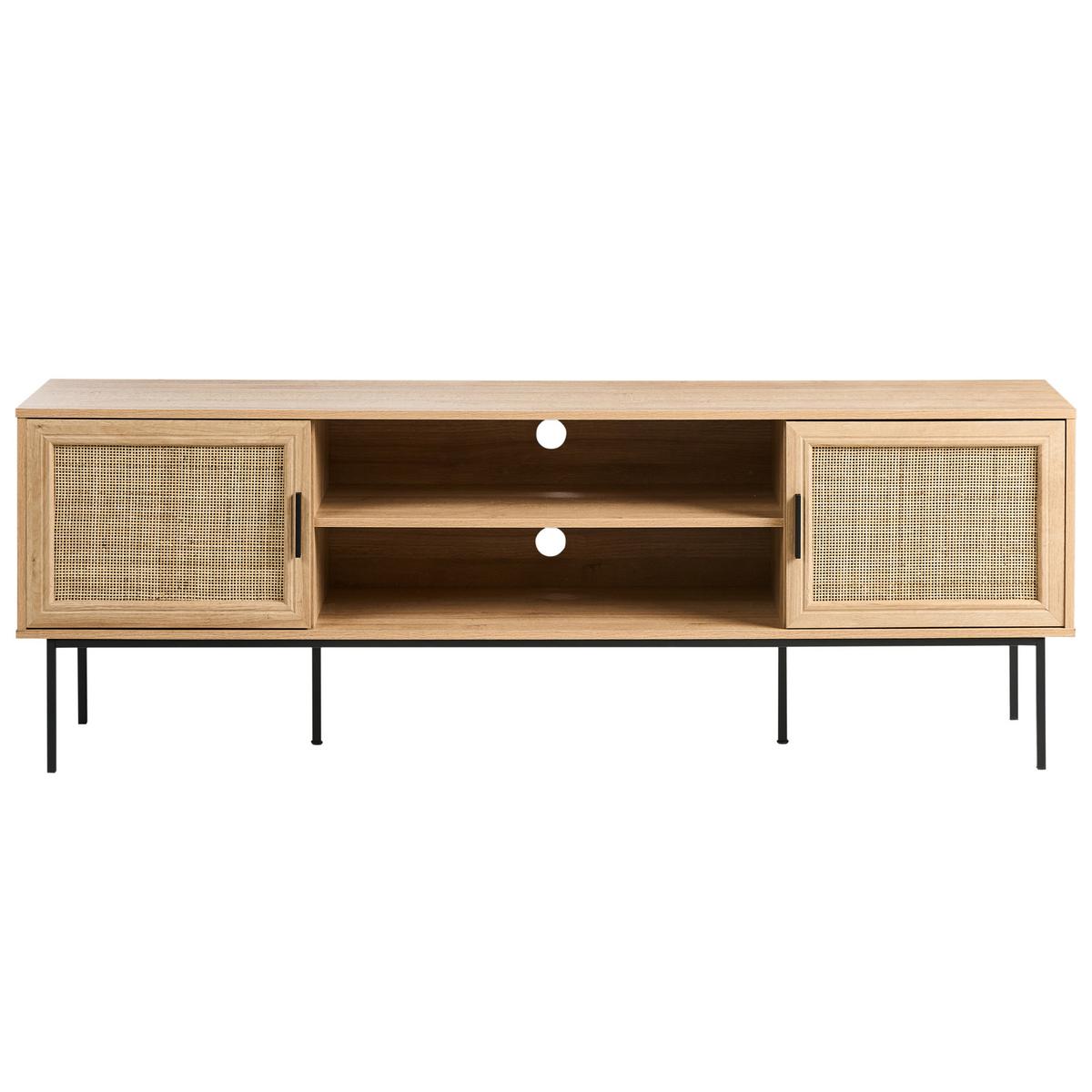TV-MÖBEL Rattan Hellbraun Pasco - Schwarz/Braun, Holzwerkstoff (180/63/40cm) - Beliani