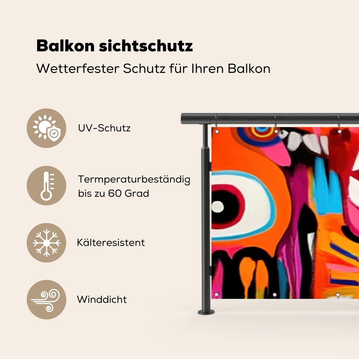 BALKON-SICHTSCHUTZ Abstrakt - Gesicht - Farbenfroh Deko XXL 500x110 cm - Multicolor, Kunststoff (500/110cm) - MuchoWow