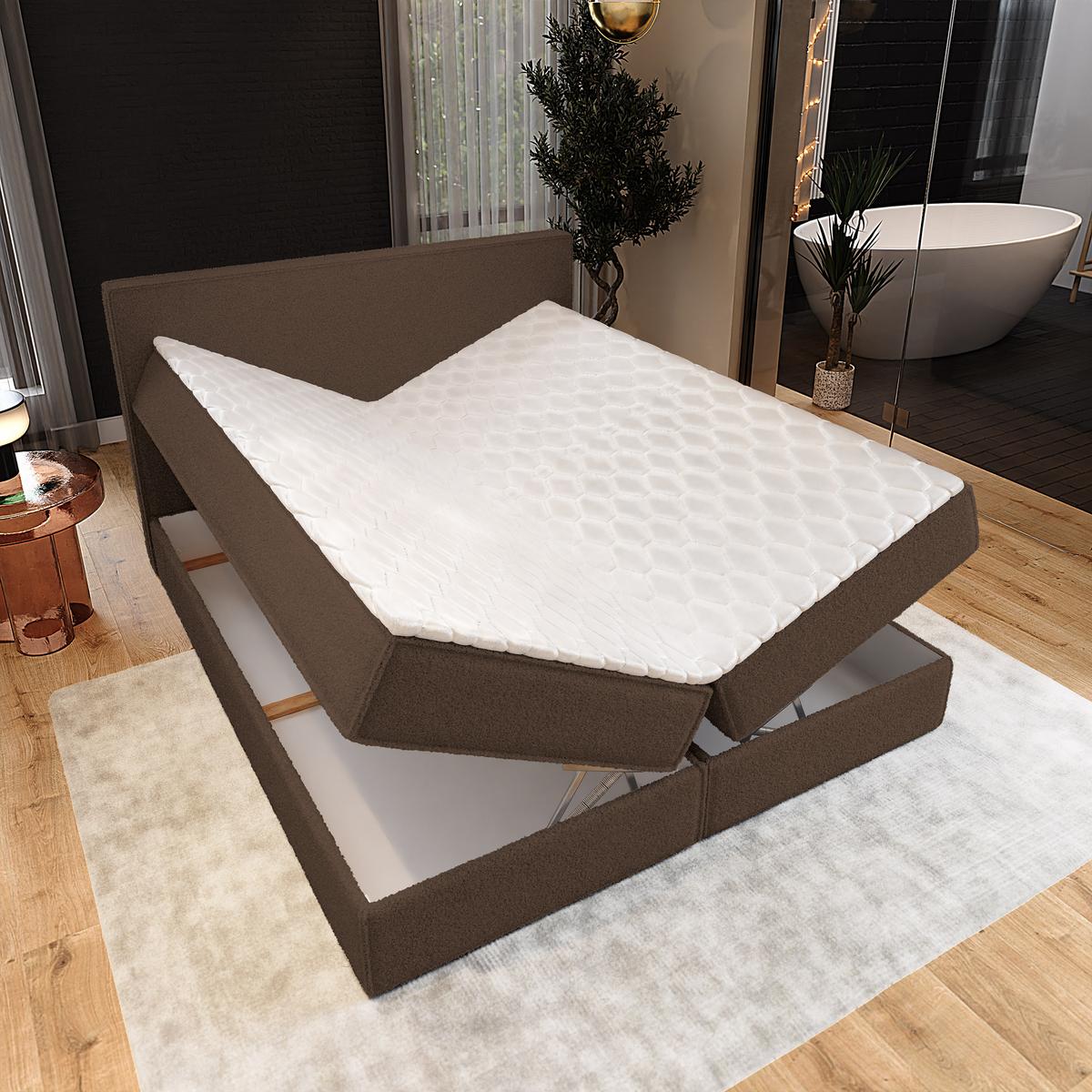 BOXBETT PELLIO 140x200 cm mit Matratze und Topper - Braun - Braun, Holz (140/200cm) - MASSENO