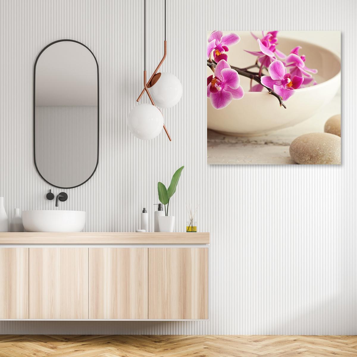 WANDBILD rosa orchideen vase - Lila, Textil (30/30cm) - Feeby