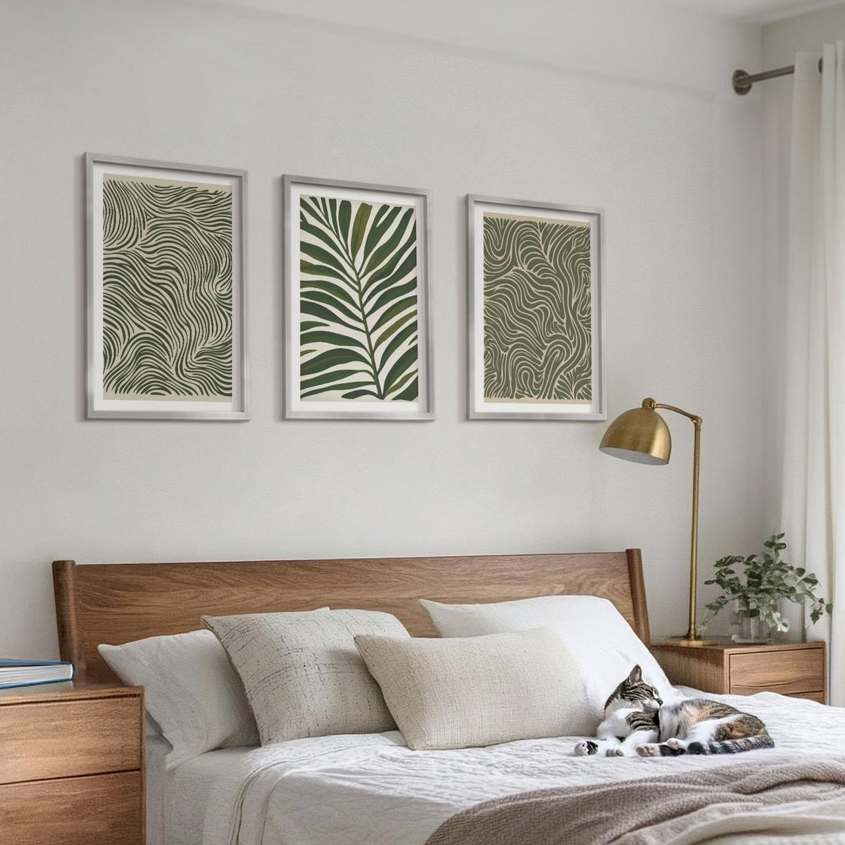 BILDER SET 3er Set - 40x60 cm Silberner Rahmen - Blattmuster wellenförmige Formen - Silberfarben, Kunststoff (40/60cm) - TULUP