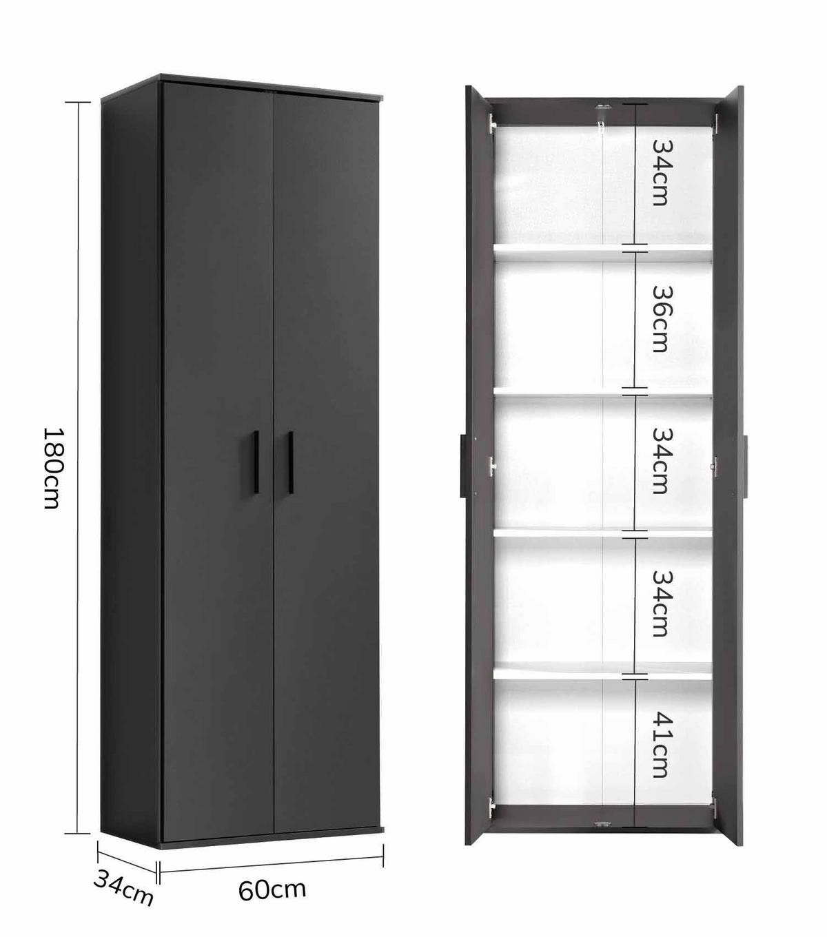MEHRZWECKSCHRANK Der Lange - Anthrazit/Schwarz, Holzwerkstoff (60/180/34cm) - Mokebo