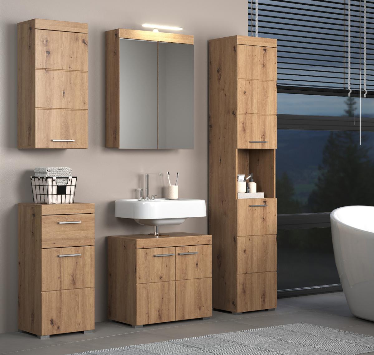 SPIEGELSCHRANK Asteiche 60 x 77 cm, Badschrank 2-türig - Eichefarben, Glas/Holzwerkstoff (60/77/17cm) - Top.Furn