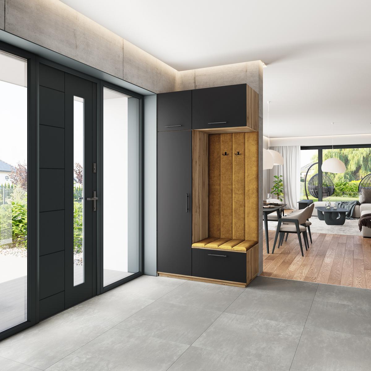 GARDEROBENSCHRANK REMA 120/240/60 cm Modern Garderobe-Set Eiche Wotan - Gelb/Eiche Wotan, Holzwerkstoff (120/240/60cm) - MASSENO