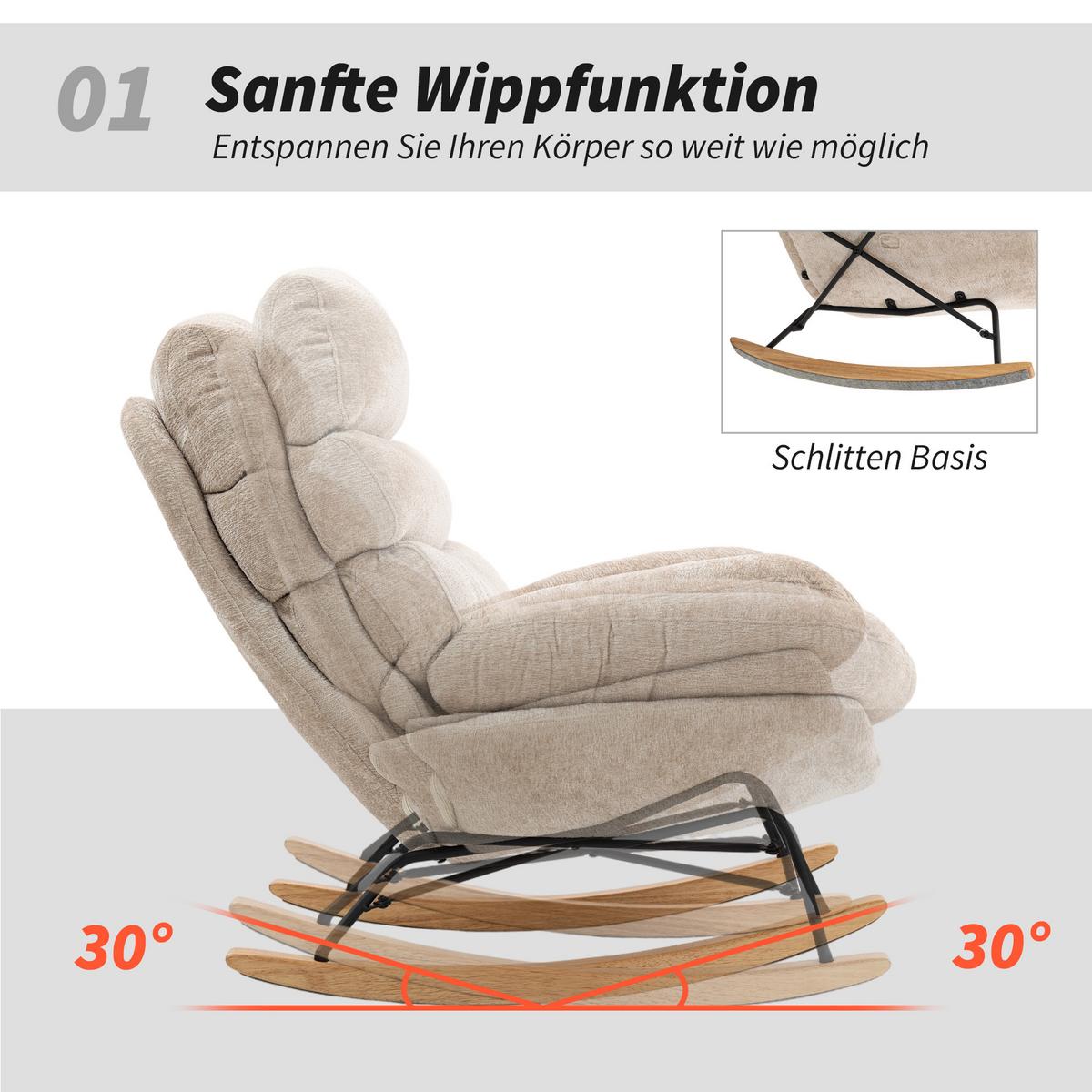 SCHAUKELSTUHL Schaukelsessel Schneidersitz mit Rückenlehne Chenille-Optik - Creme, Textil (80/91/103cm) - HOMCOM