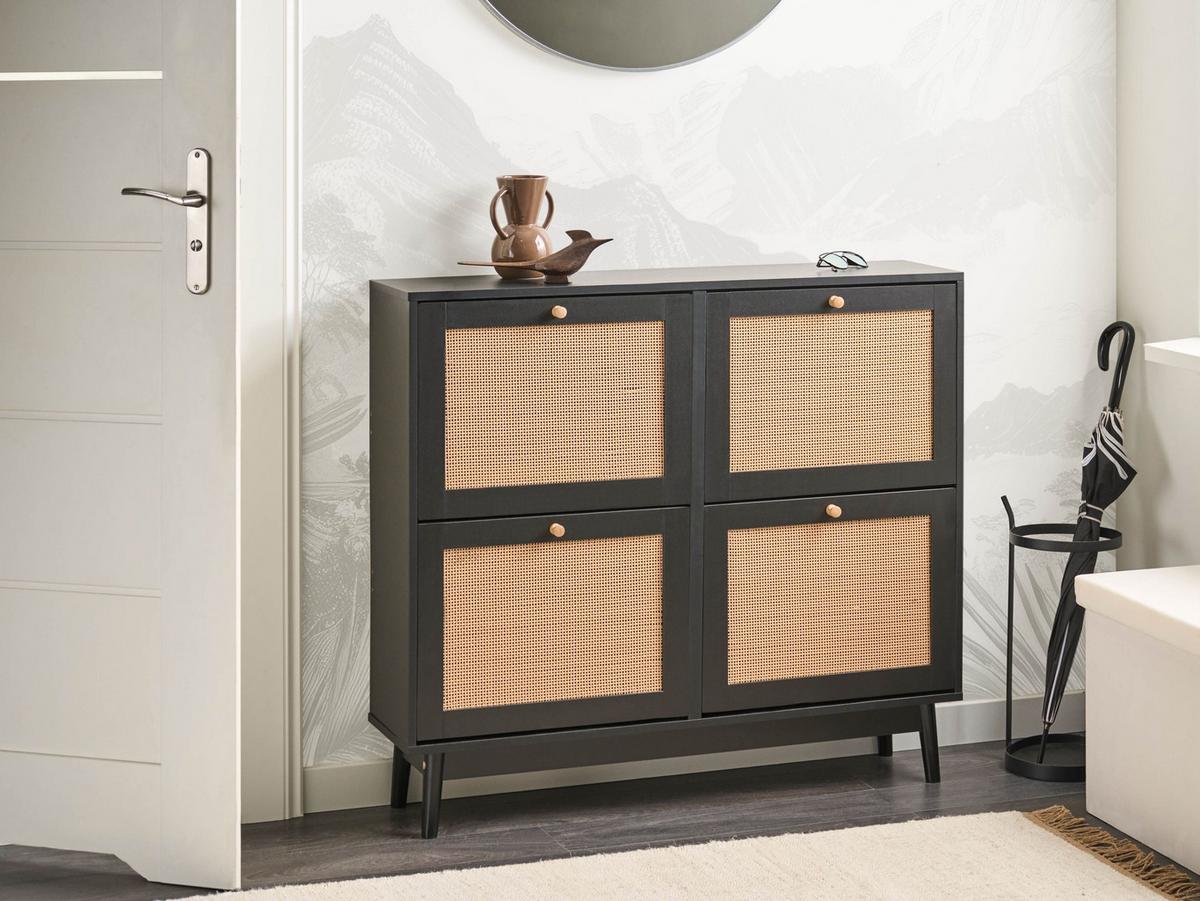 SCHUHSCHRANK Schwarz Armidale - Schwarz/Braun, Holzwerkstoff (106/94/26cm) - Beliani