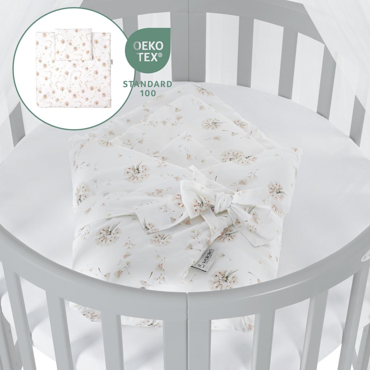 BABYBETT GREY OVAL 7in1 mit Matratze und Himmelset - Weiß/Braun, Holz/Textil (73/125cm) - waldin