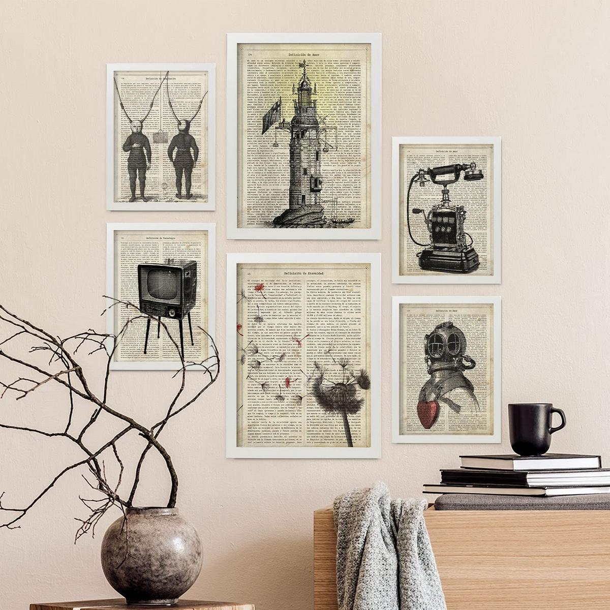 POSTER Set Mit 6 Jahrgang Vintage Papier Plakate Mit Enzyklopädie Revolutionäre Erfindungen Aus Dem Letzten Jahrhundert A3 & A4 Weißer Rahmen - Weiß, Papier (29/3cm) - Nacnic