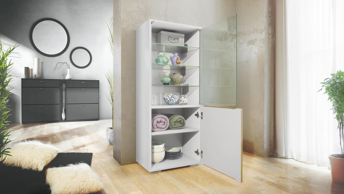 VITRINE Granada Eiche Nordic - Silbereichenfarben, Holzwerkstoff (50/122.5/34.5cm) - Vladon