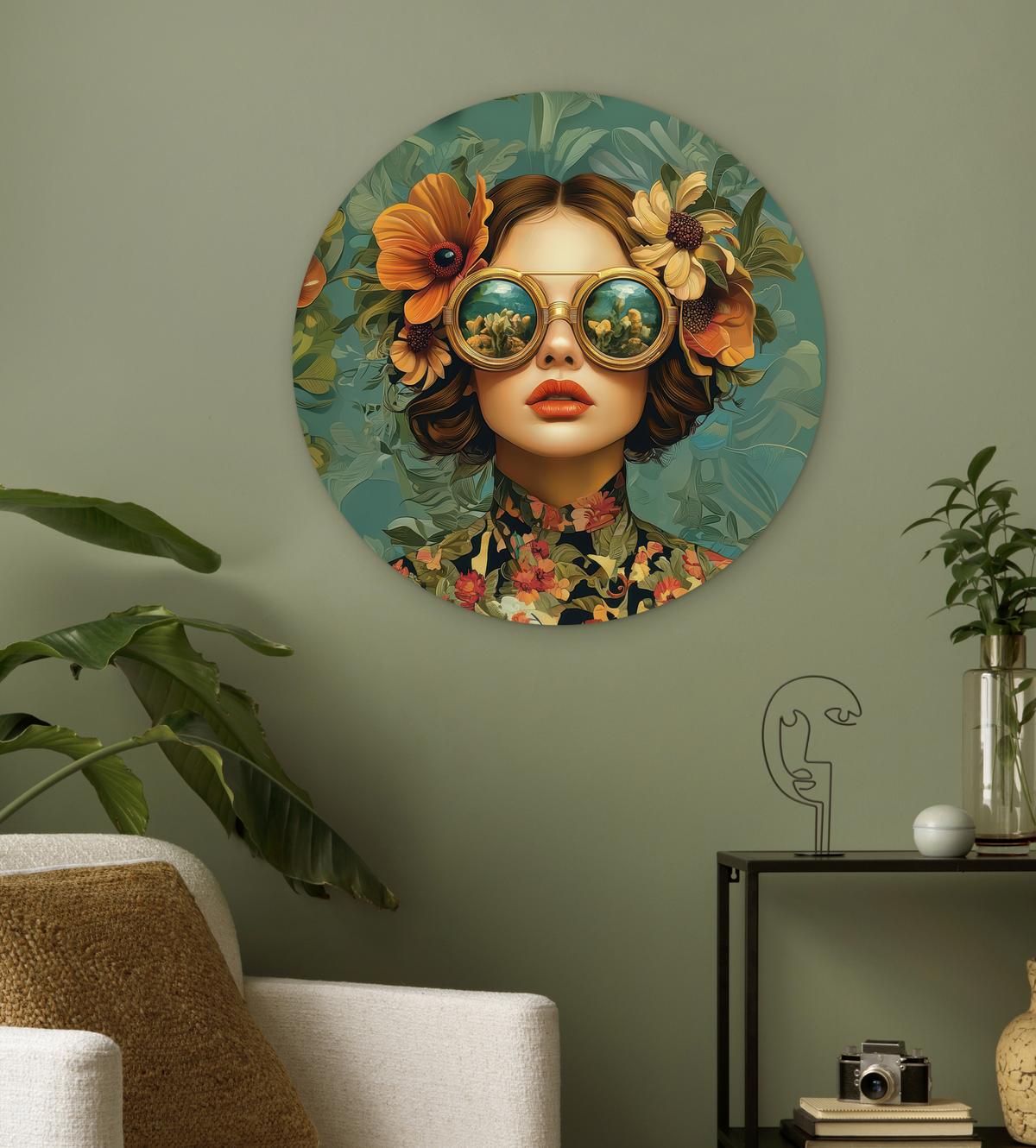 WANDBILD Frau - Blumen - Schmetterlinge - Natur - Vintage Wanddeko Schlafzimmer 60x60 cm - Petrol, Kunststoff (60/60cm) - MuchoWow