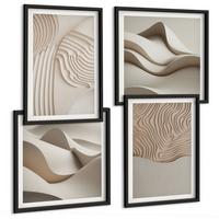 BILDER SET 4er Set - 50x50 cm & 40x60 cm Schwarzer Rahmen - Abstrakte Wellen auf dem Sand - Schwarz, Kunststoff (50/50cm) - TULUP
