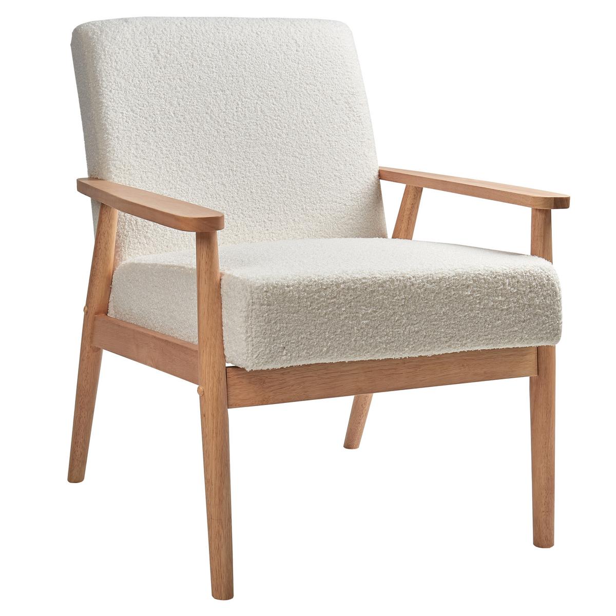 SESSEL Bouclé Hellbraun/Weiß Esrum - Weiß, Textil (62/79/80cm) - Beliani