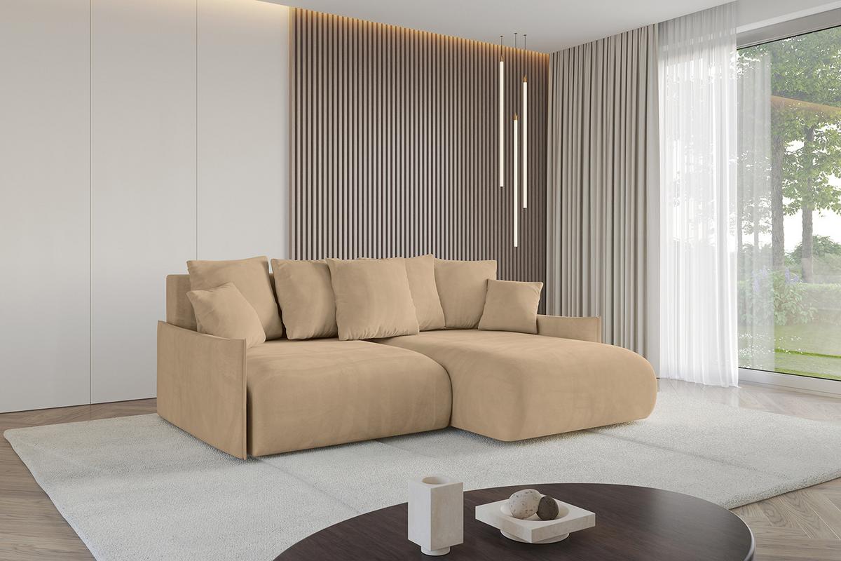 ECKSOFA Ottomane rechts ONESK-L-v1 216x177x72 Grün Velours - Beige, Holzwerkstoff/Kunststoff (177/216cm) - ALTDECOR