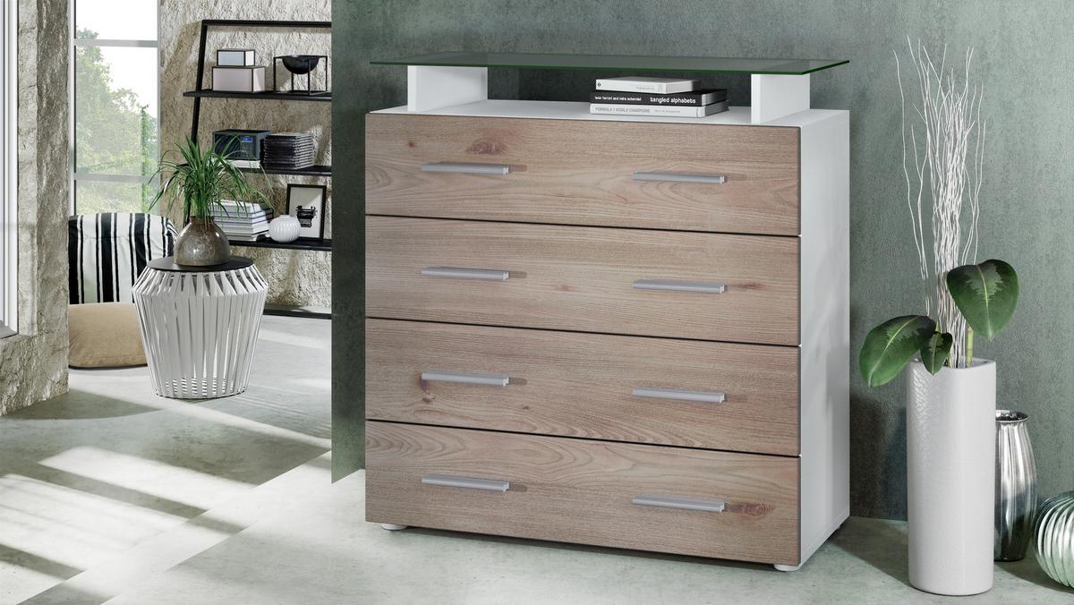 KOMMODE Pavos Eiche Nordic - Silbereichenfarben, Holzwerkstoff (76/81/35cm) - Vladon