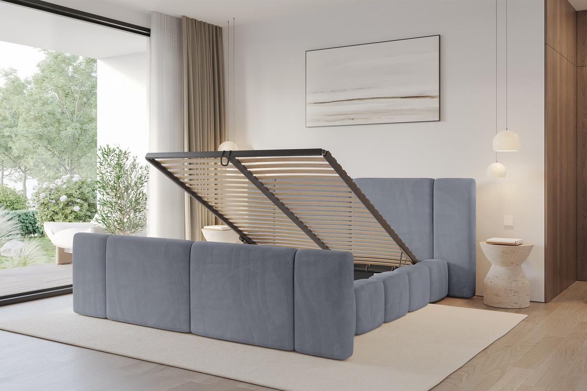 POLSTERBETT mit Bettkasten, Fußteil und Lattenrost, Bett mit Matratze H3/H4 - NILO-Z 140x200 Grau - Grau, Holzwerkstoff/Textil (140/200cm) - ALTDECOR