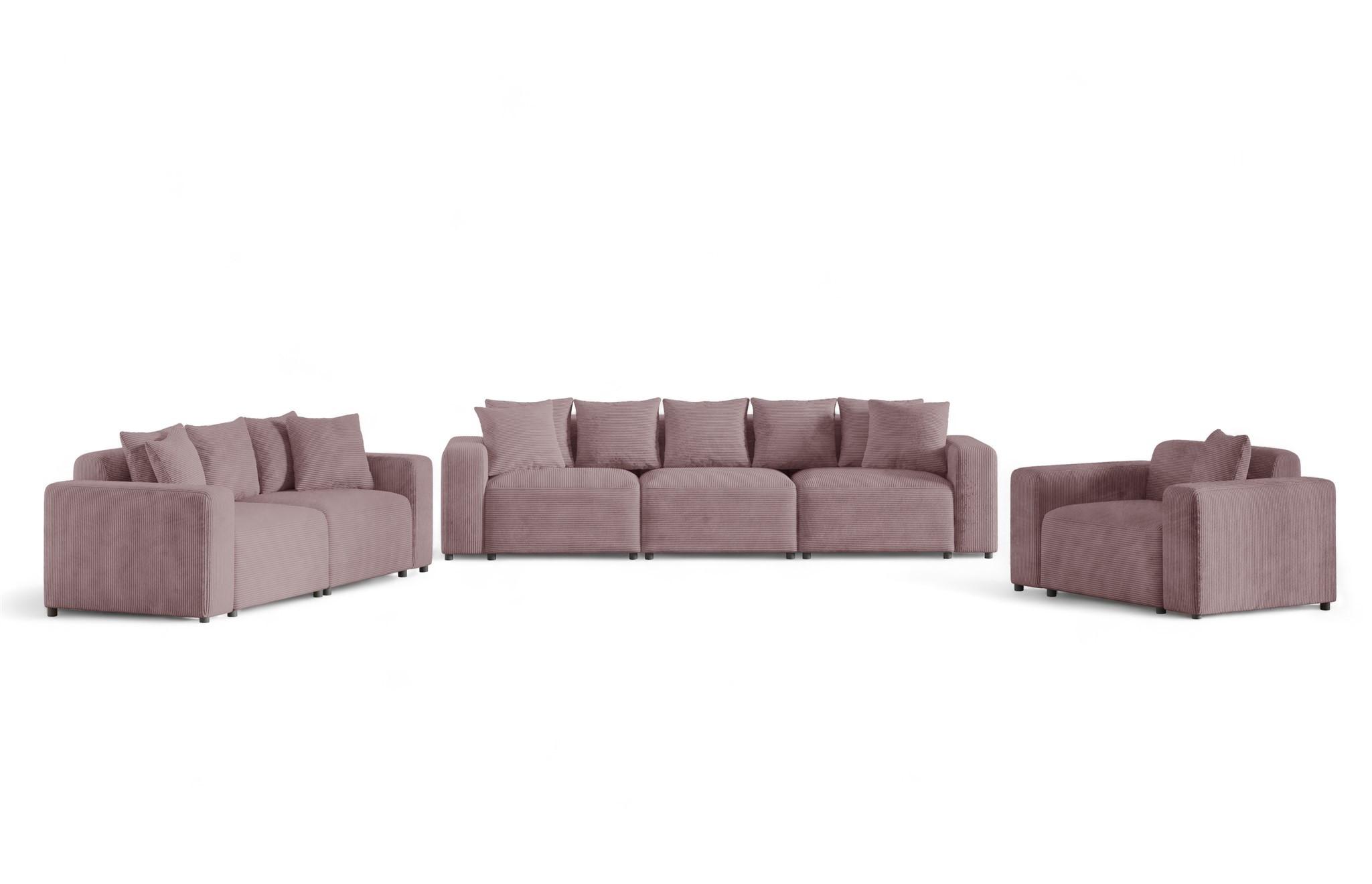 SOFASET Megan 3-2-1 In Poso - Altrosa, Holzwerkstoff/Textil (327/75/98cm) - Fun Möbel