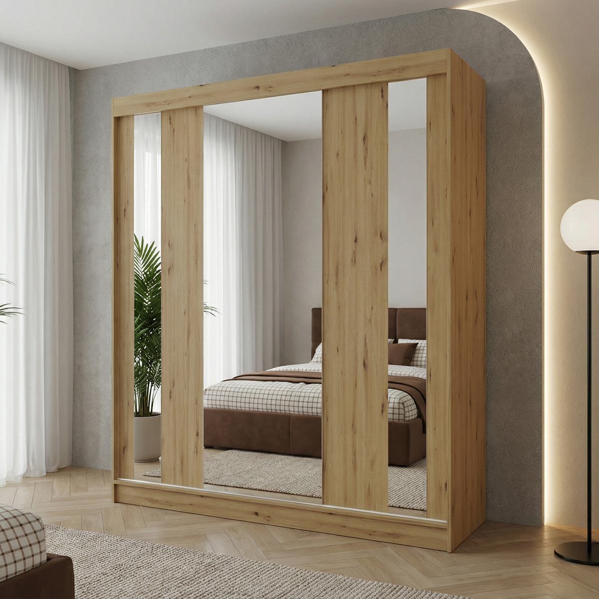 SCHWEBETÜRENSCHRANK Gaja 180/216/61 eiche Artisan mit Spiegel - Eiche Artisan, Holzwerkstoff (180/216/61cm) - Beautysofa