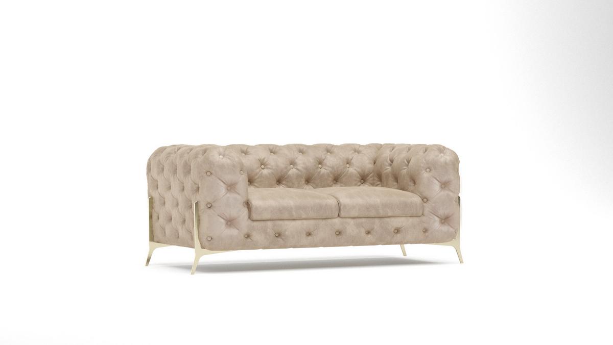 CHESTERFIELD-SOFA 2-Sitzer Vertex Beige Samt - Beige/Goldfarben, Holz/Textil (185/75/100cm) - S-Style Möbel