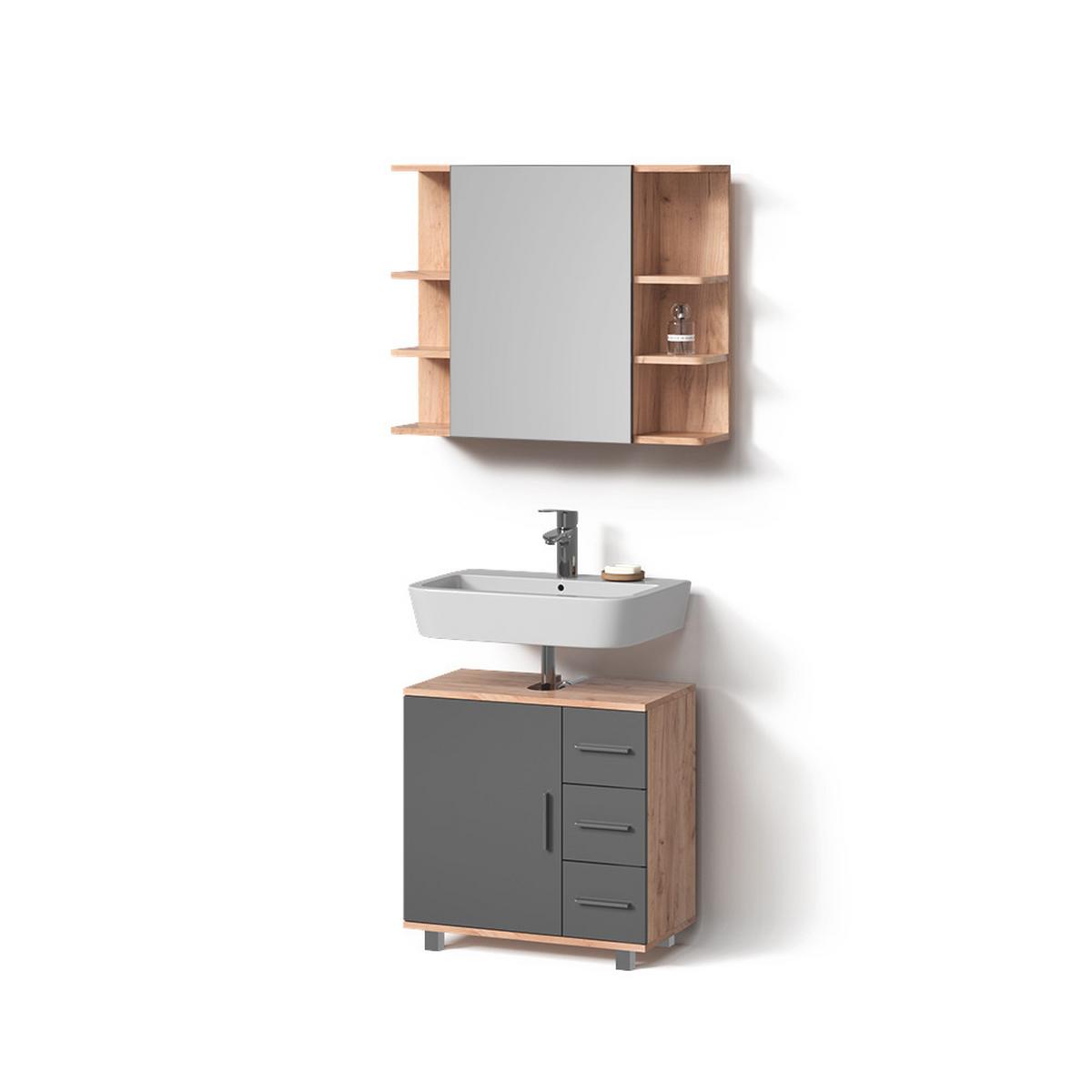 BADMÖBEL-SET Eisak Eiche 2 Teile - Eichefarben, Holzwerkstoff (60/60/33cm) - Livinity®