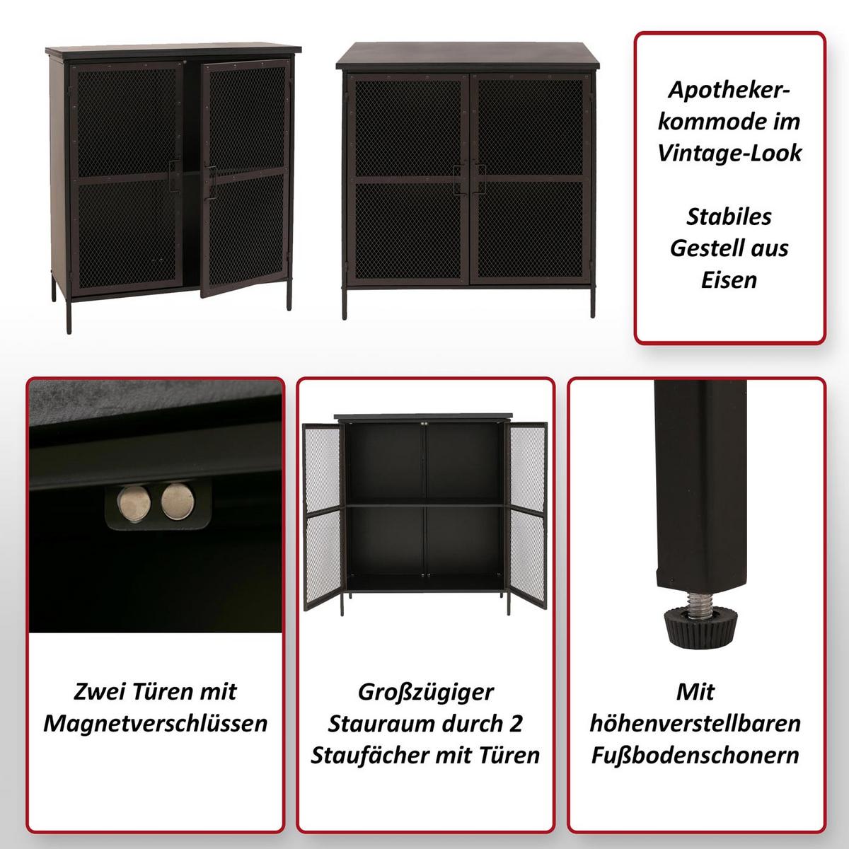 APOTHEKERKOMMODE Schwarz - Schwarz, Metall (80/94/35cm) - MCW