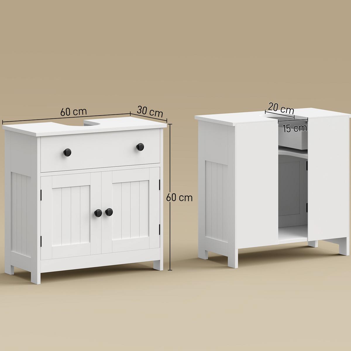 WASCHBECKENUNTERSCHRANK MDF Weiß - Weiß, Holzwerkstoff/Metall (30/60/60cm) - HOMCOM