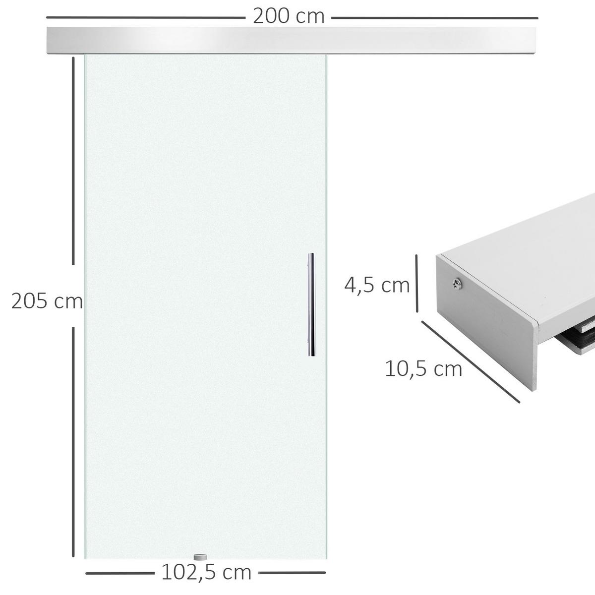 INNENTÜR Alulegierung Glas Vollflächtig Satiniert - Klar/Silberfarben, Glas/Metall (0.8/205/102.5cm) - HOMCOM