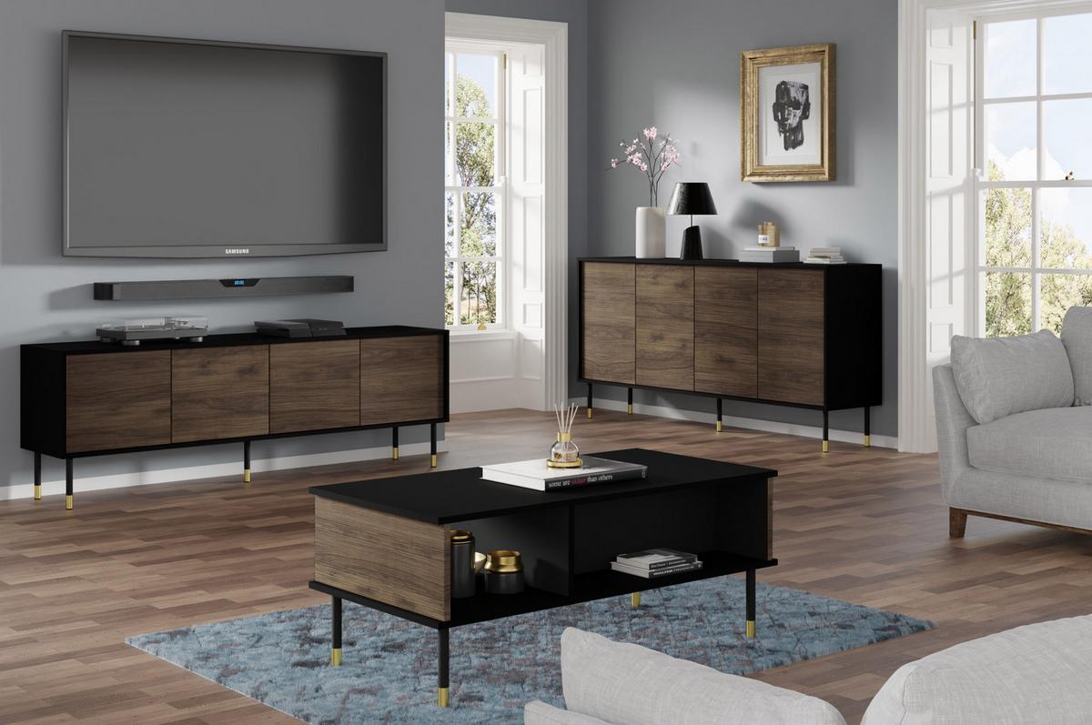 COUCHTISCH Schwarz, Eiche, Gold 110/45/55 - Schwarz, Holzwerkstoff (55/110/45cm) - RAUMHIRSCH FURNITURE
