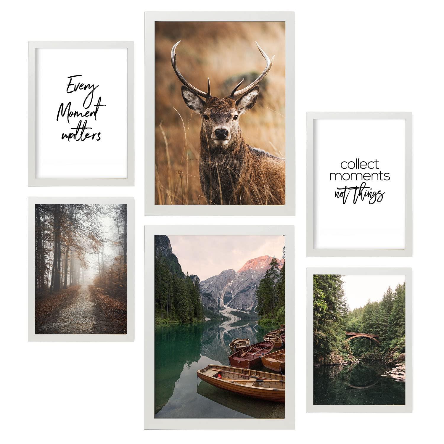 POSTER Set Mit 6 Winter Natur Wandbild A3 & A4 Weißer Rahmen - Weiß, Papier (29/3cm) - Nacnic