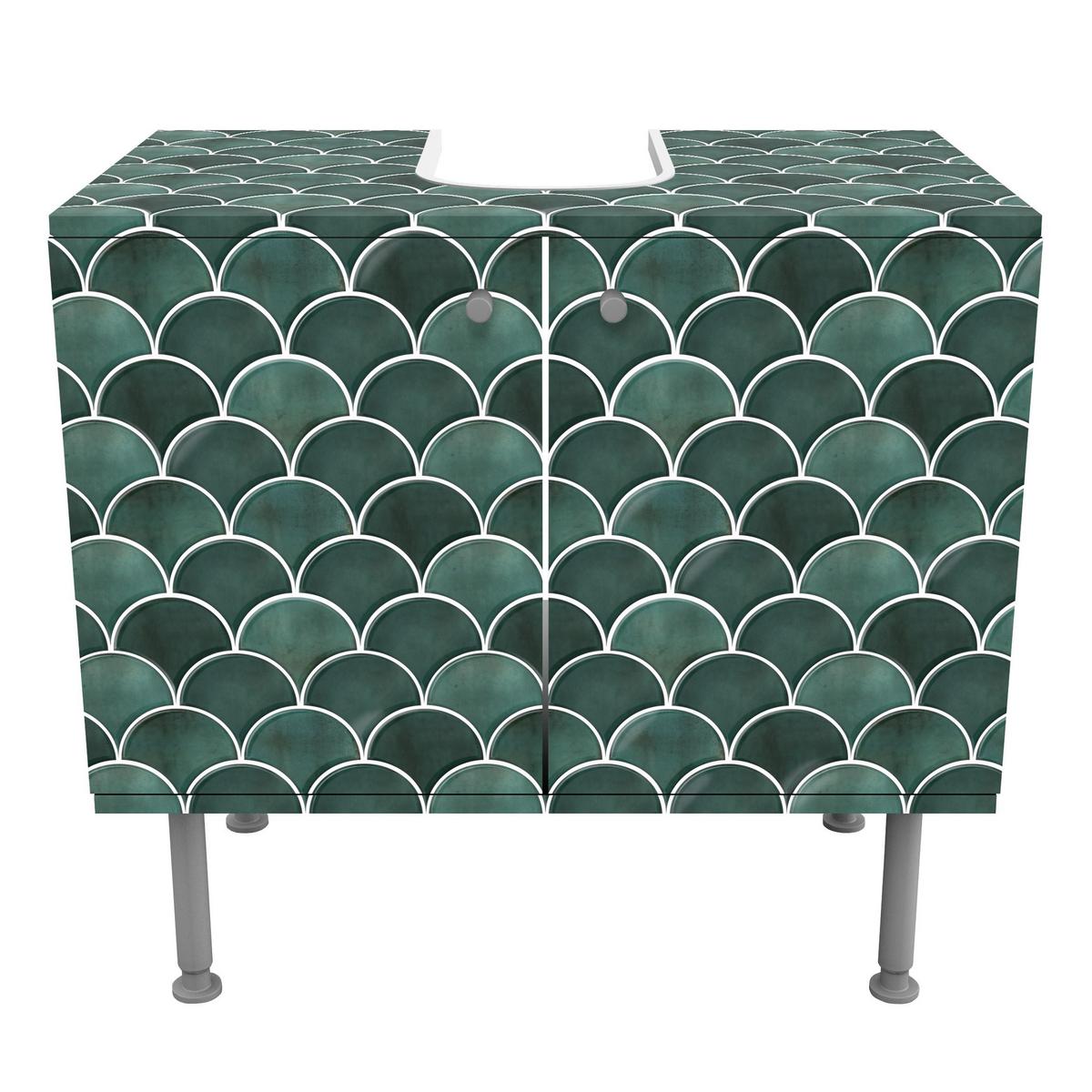 WASCHBECKENUNTERSCHRANK Fischschuppen Fliesen Keramikoptik Dunkelgrün 60/55/35 cm - Grün, Holzwerkstoff (60/55/35cm) - Bilderwelten