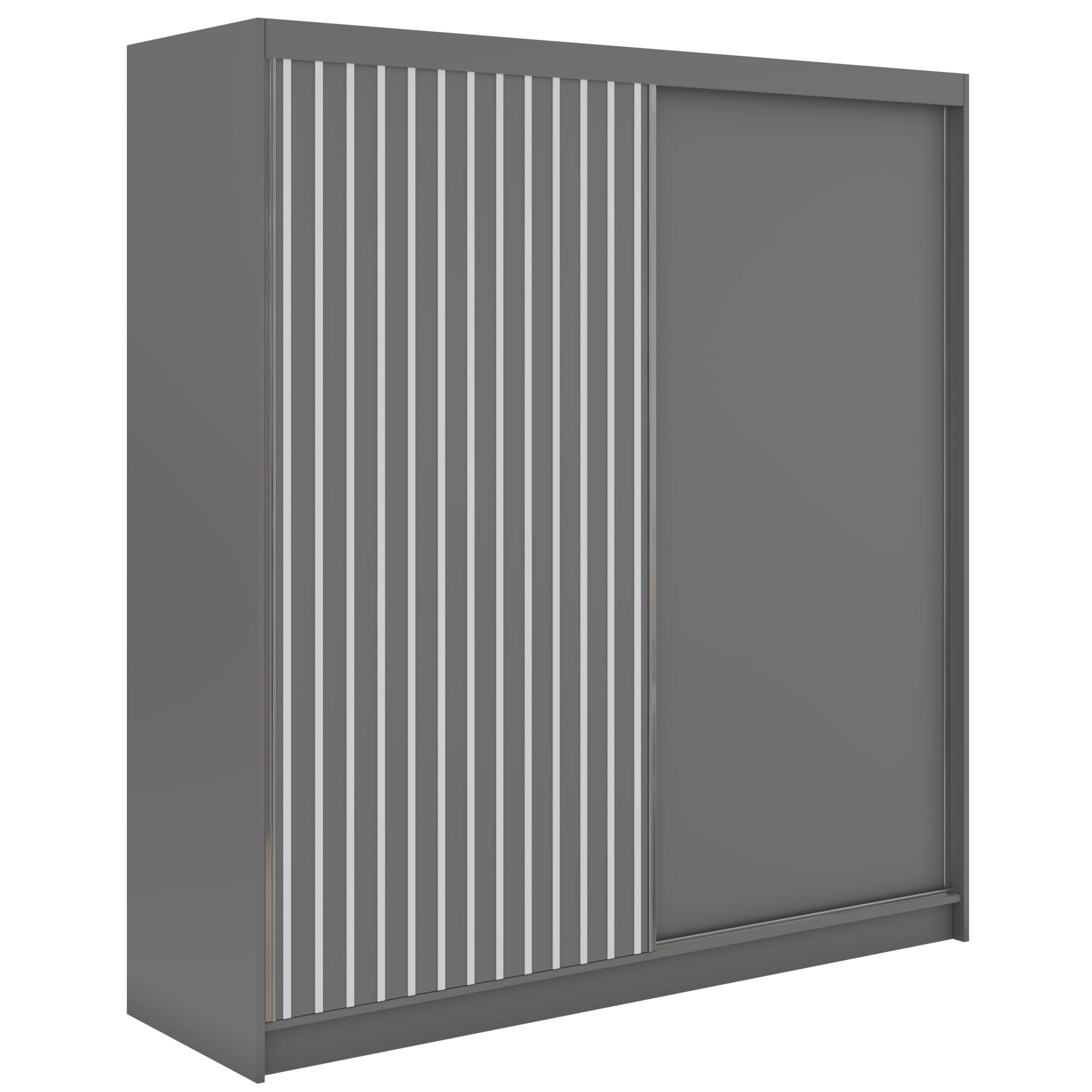 SCHWEBETÜRENSCHRANK mit Lamellen LUMOS - 200 - Grau und Weiß - Alufarben/Weiß, Holzwerkstoff/Metall (200/216/61cm) - MKS